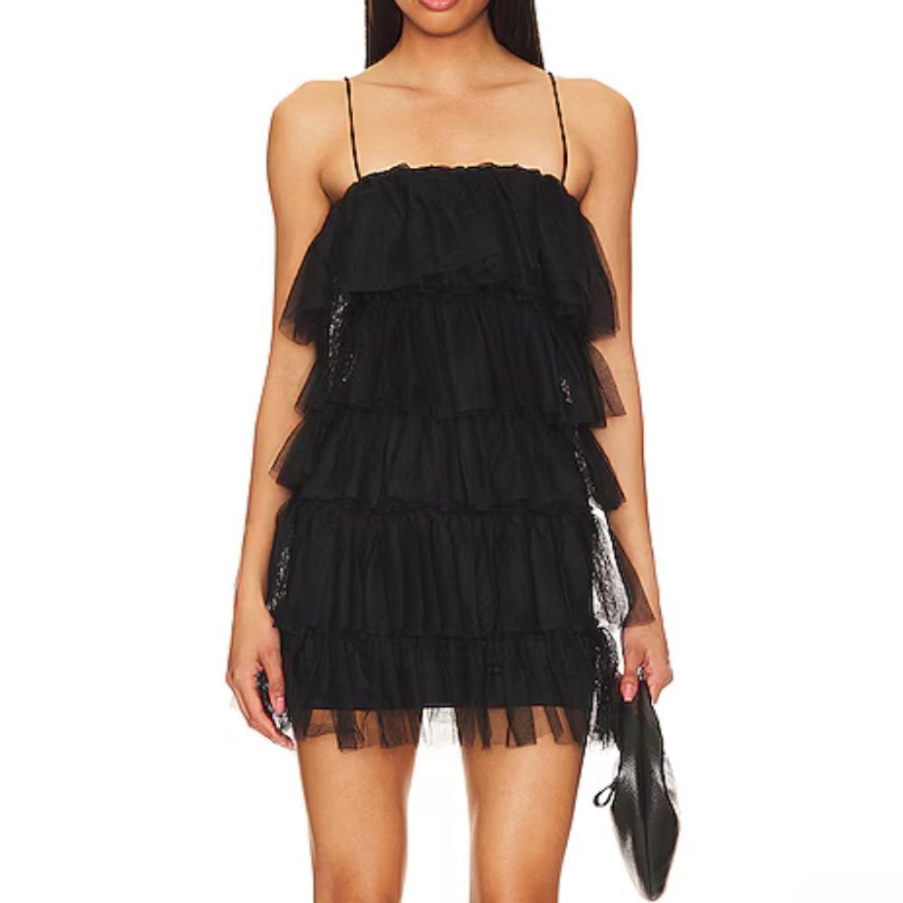 NWT More To Come Millie Mini Dress Black ruffle tulle party Revolve XXS